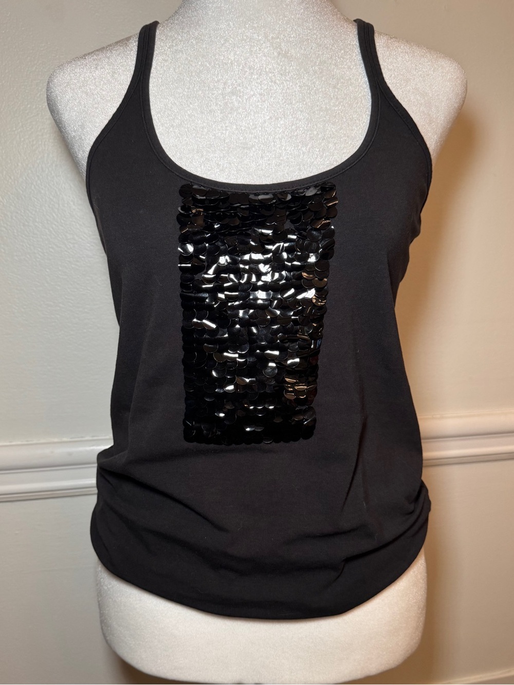 Armani Exchange A|X Black Sequin Front Tank Top Cami Size M